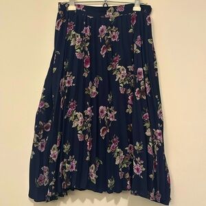Cute Knife Pleat Midi Skirt Floral Large